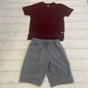 Swiss cross burgundy short sleeve 100% cotton top and gray shorts boys 14 16 XL
